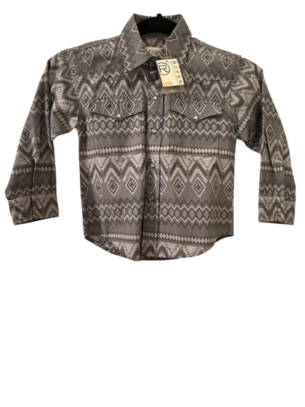 Roper Boys XS (4-5) Western Snap Shirt Gray Aztec Southwestern NWT